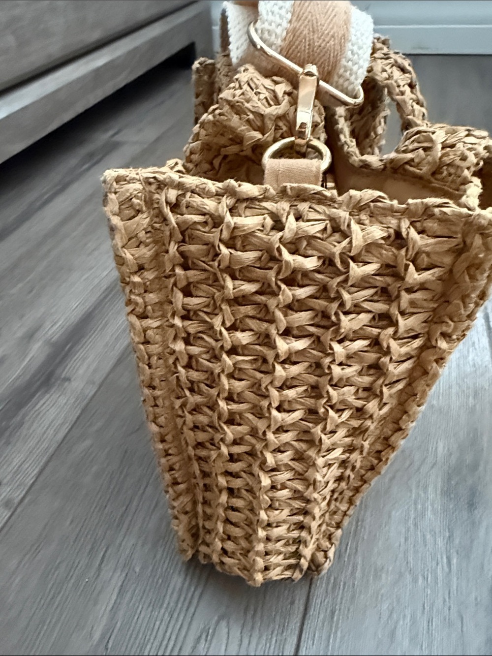 Woven Straw Crossbody Tote Bag - Natural - Picture 3 of 6